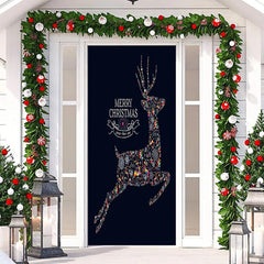 Lofaris Colored Elk Black Simple Merry Christmas Door Cover