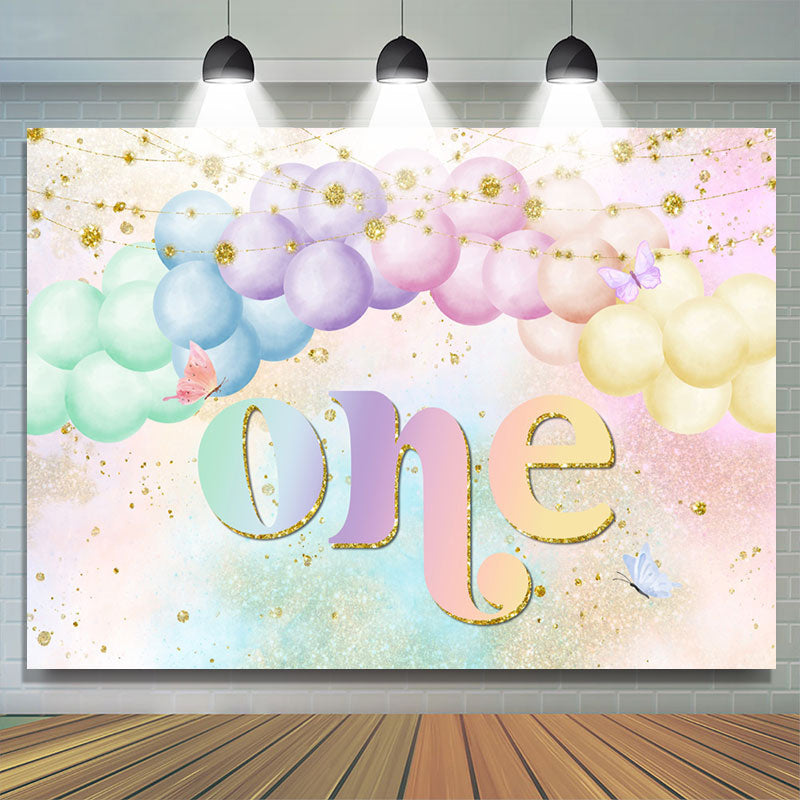 Lofaris Colored Sparkle Gold Balloon 1st Birthday Backdrop