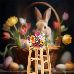 Lofaris Colored Tulip Bunny Basket Easter Backdrop For Photo