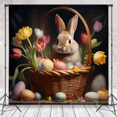 Lofaris Colored Tulip Bunny Basket Easter Backdrop For Photo