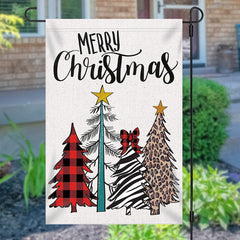 Lofaris Colored Xmas Tree Burlap Merry Christmas Garden Flag