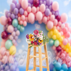 Lofaris Colorful Arch Balloons Birthday Cake Smash Backdrop