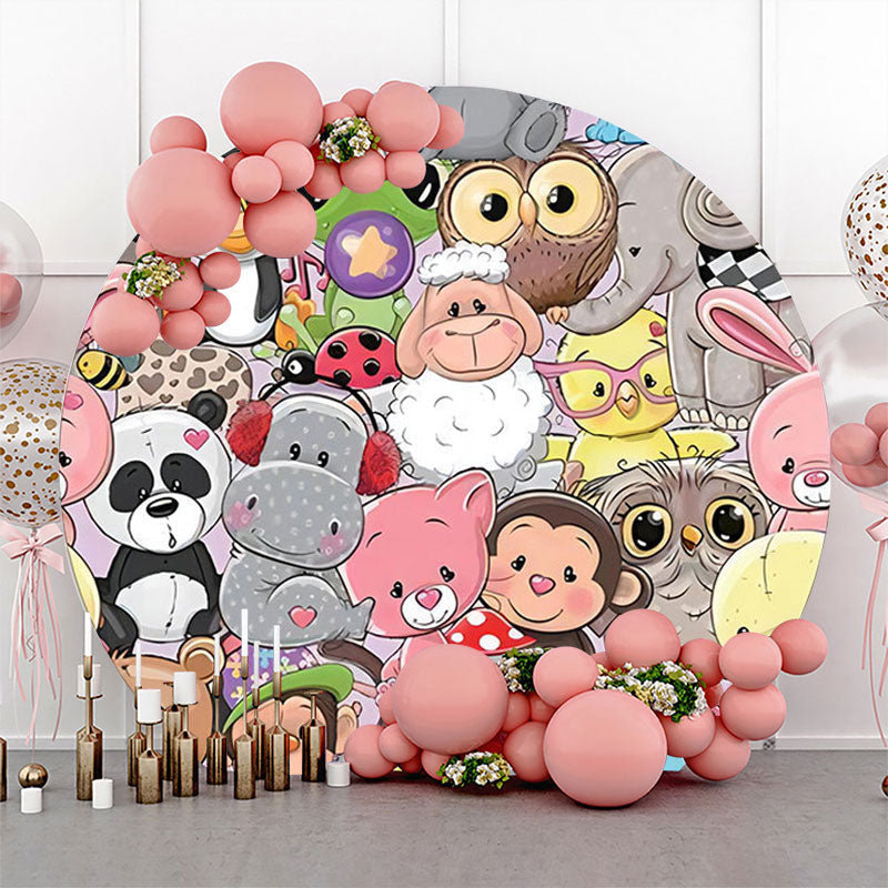 Lofaris Colorful Assorted Animals Round Baby Shower Backdrop