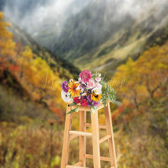 Lofaris Colorful Autumn Valley Shrouded In Mist Backdrop