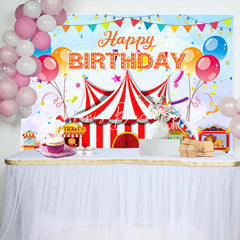 Lofaris Colorful Balloon Circus Tent Happy Birthday Backdrop