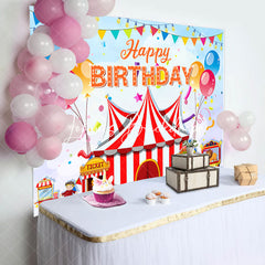 Lofaris Colorful Balloon Circus Tent Happy Birthday Backdrop