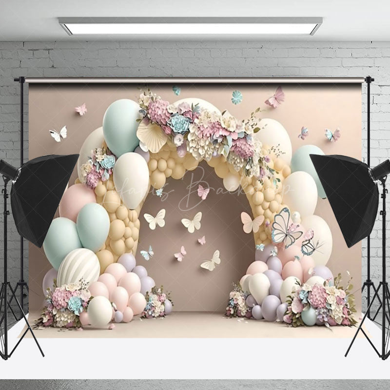 Lofaris Colorful Balloons Floral Arch Butterfly Backdrop