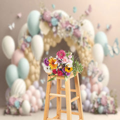 Lofaris Colorful Balloons Floral Arch Butterfly Backdrop