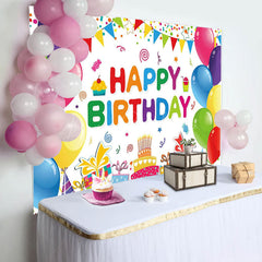 Lofaris Colorful Balloons Gifts Cake Happy Birthday Backdrop