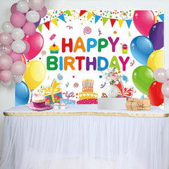 Lofaris Colorful Balloons Gifts Cake Happy Birthday Backdrop