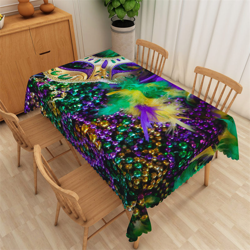 Lofaris Colorful Bead Feather Mask Rectangle Tablecloth