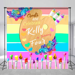 Lofaris Colorful Brush Personalized 4th Birthday Backdrop