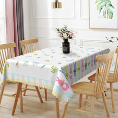 Lofaris Colorful Bunny Greenery Easter Rectangle Tablecloth