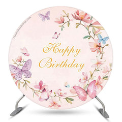 Lofaris Colorful Butterflies Floral Pink Birthday Backdrop