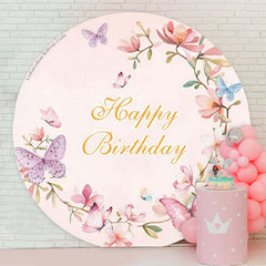 Lofaris Colorful Butterflies Floral Pink Birthday Backdrop