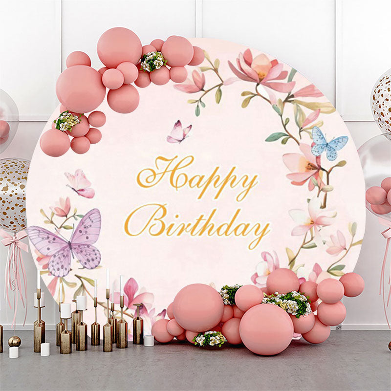 Lofaris Colorful Butterflies Floral Pink Birthday Backdrop