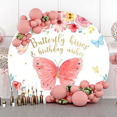 Lofaris Colorful Butterfly Floral Round Birthday Backdrop