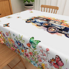 Lofaris Colorful Butterfly Flower Truck Rectangle Tablecloth