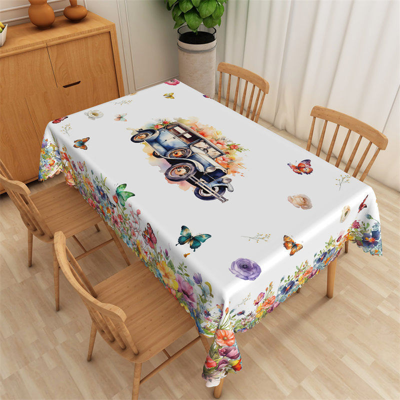 Lofaris Colorful Butterfly Flower Truck Rectangle Tablecloth