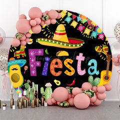 Lofaris Colorful Cactus Flag Round Mexican Fiesta Backdrop