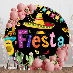 Lofaris Colorful Cactus Flag Round Mexican Fiesta Backdrop