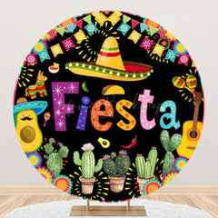 Lofaris Colorful Cactus Flag Round Mexican Fiesta Backdrop