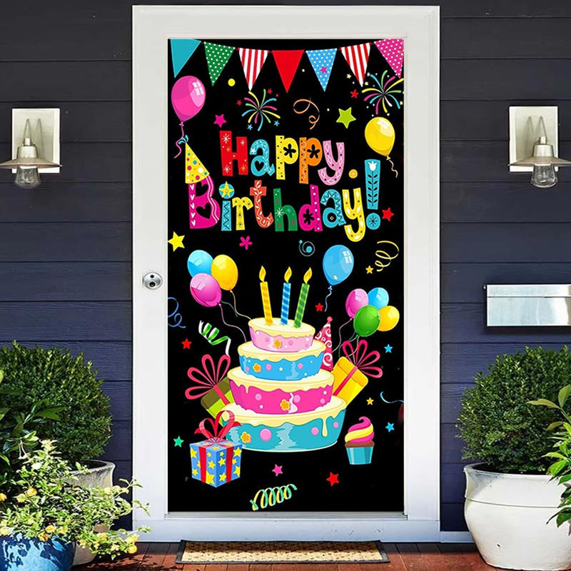 Lofaris Colorful Cake Confetti Black Birthday Door Cover