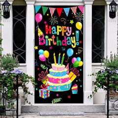 Lofaris Colorful Cake Confetti Black Birthday Door Cover