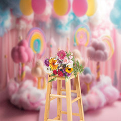 Lofaris Colorful Candy Balloons Cloud Cake Smash Backdrop