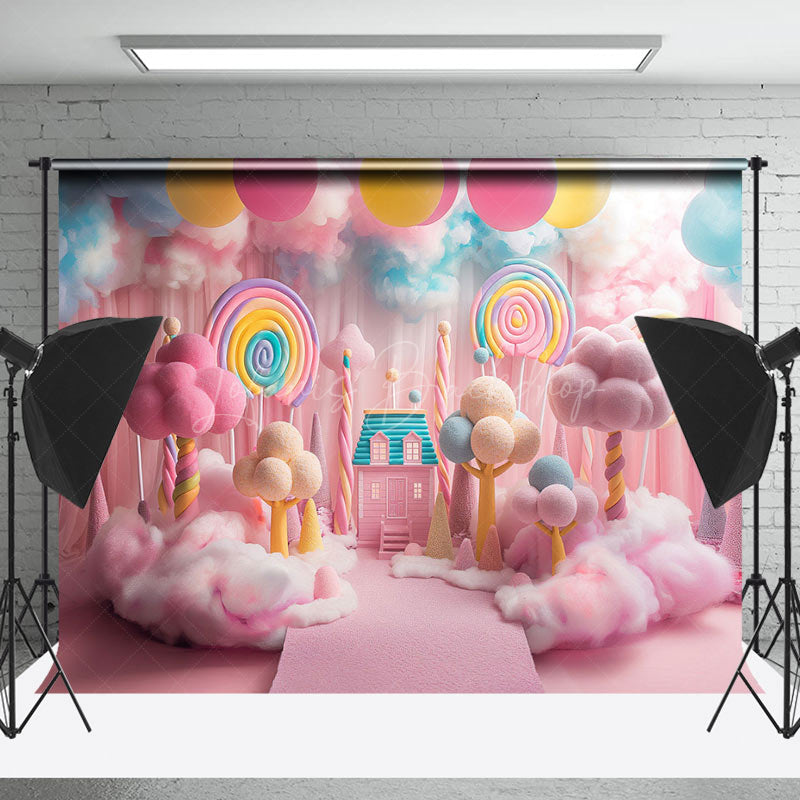 Lofaris Colorful Candy Balloons Cloud Cake Smash Backdrop