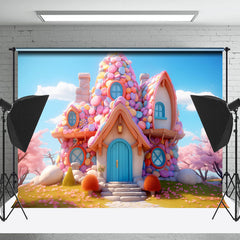 Lofaris Colorful Candy House Bule Sky Birthday Backdrop