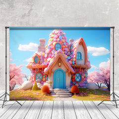 Lofaris Colorful Candy House Bule Sky Birthday Backdrop