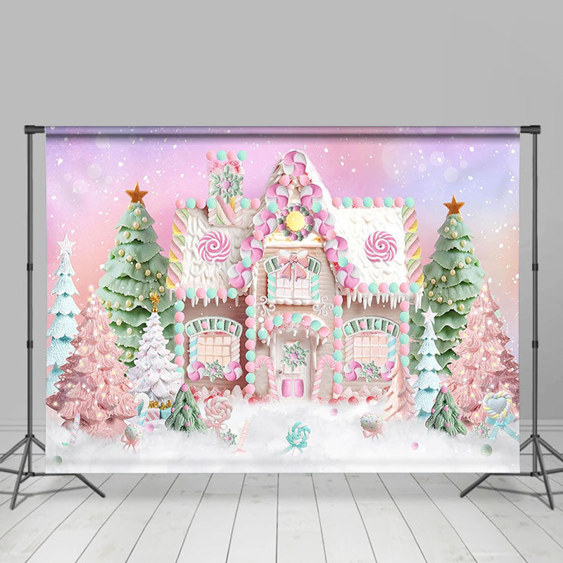 Lofaris Colorful Candy House Xmas Tree Christmas Backdrop