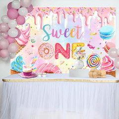 Lofaris Colorful Candyland Cream Sweet One Birthday Backdrop