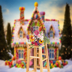 Lofaris Colorful Candyland House Snowy Field Winter Backdrop