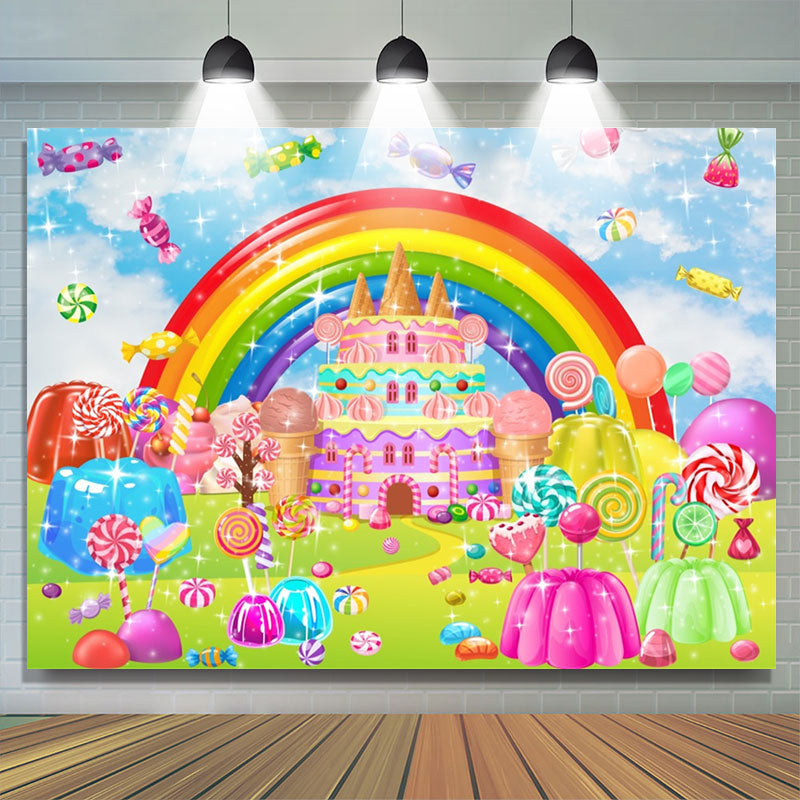 Lofaris Colorful Candyland Rainbow Cake Birthday Backdrop