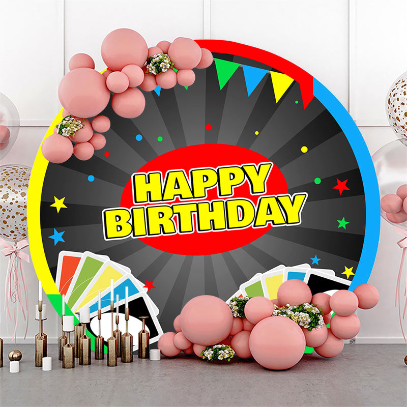 Lofaris Colorful Cards Stripe Round Happy Birthday Backdrop