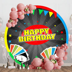 Lofaris Colorful Cards Stripe Round Happy Birthday Backdrop