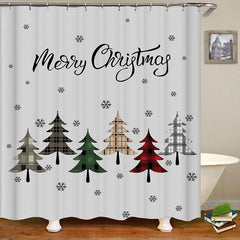 Lofaris Colorful Checkered Cedars Christmas Shower Curtain