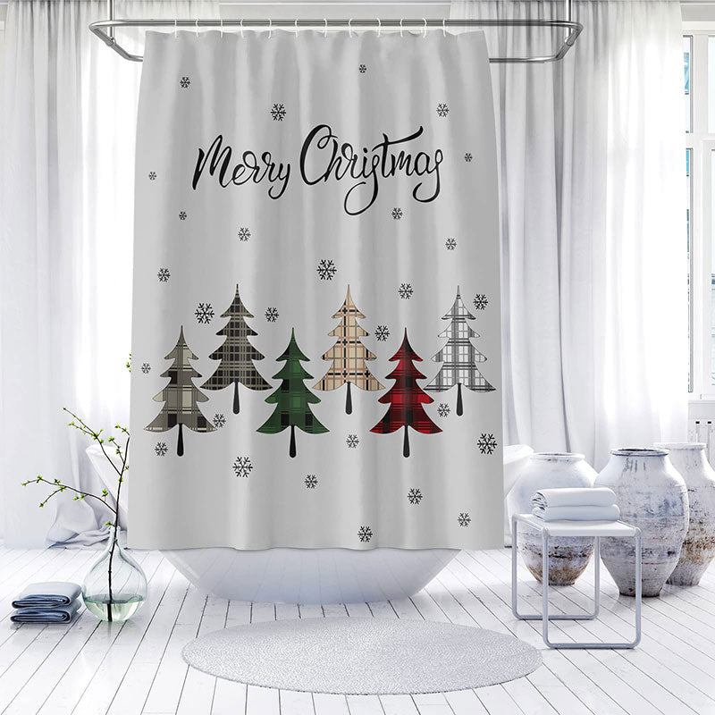 Lofaris Colorful Checkered Cedars Christmas Shower Curtain