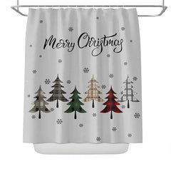 Lofaris Colorful Checkered Cedars Christmas Shower Curtain