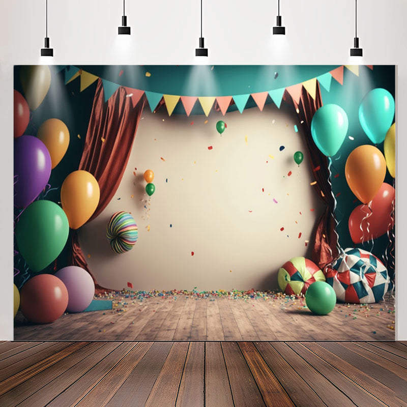 Colorful Confetti Balloons 1st Birthday Backdrop - Lofaris