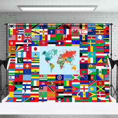 Lofaris Colorful Country Flag World Map Plaid Party Backdrop