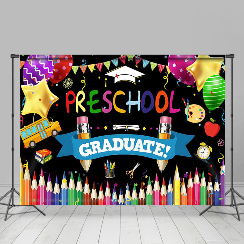 Lofaris Colorful Crayon Balloon Preschool Graduation Backdrop