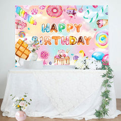 Lofaris Colorful Dessert Macaron Candyland Birthday Backdrop