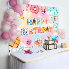 Lofaris Colorful Dessert Macaron Candyland Birthday Backdrop