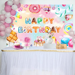 Lofaris Colorful Dessert Macaron Candyland Birthday Backdrop