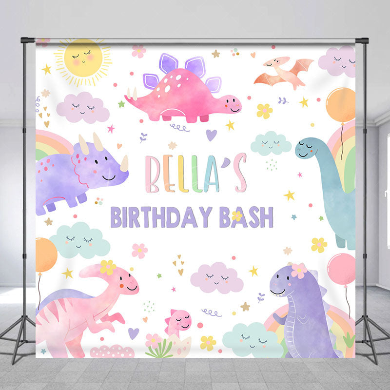 Lofaris Colorful Dinosaur Cloud Custom Birthday Backdrop