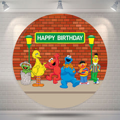 Lofaris Colorful Dolls Red Brick Wall Circle Birthday Backdrop