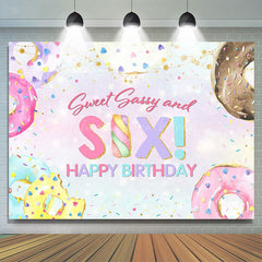 Lofaris Colorful Donut Sweet Sassy And Six Birthday Backdrop